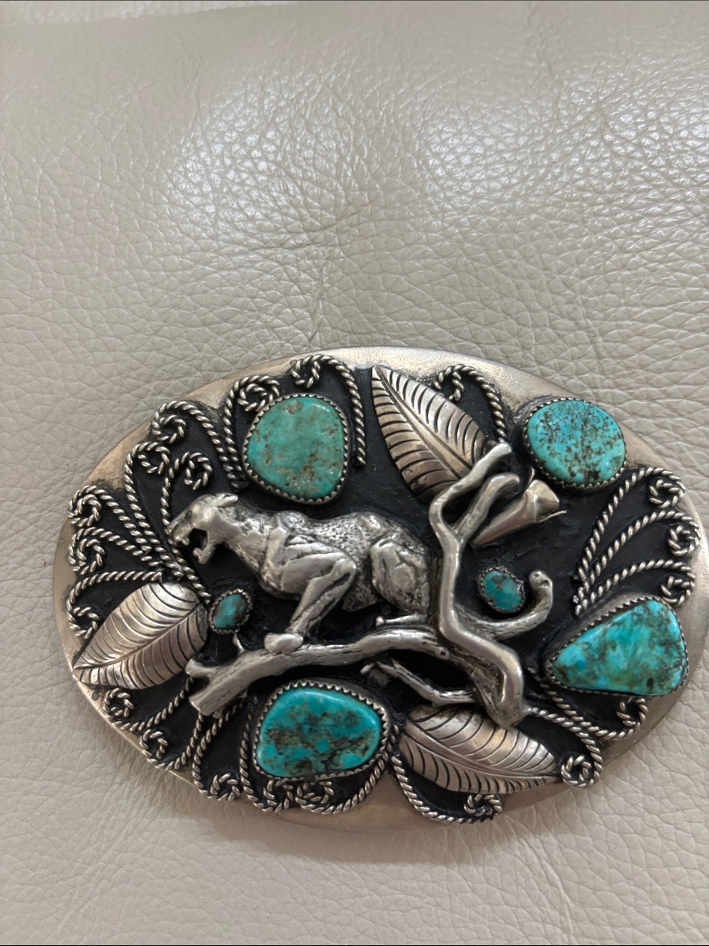 Handmade Turquoise Sterling Silver belt buckle signed